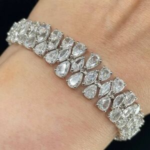 Silver White Marquise & Pear Shape Sapphire Wedding Statement Tennis Bracelet